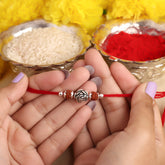 Bali Rose Design With Dual Rudraksha Silver Beads Rakhi